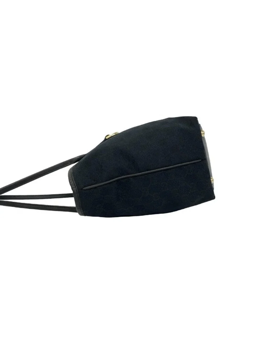 Gucci New Brit GG Logo Canvas Leather Tote Bag Black